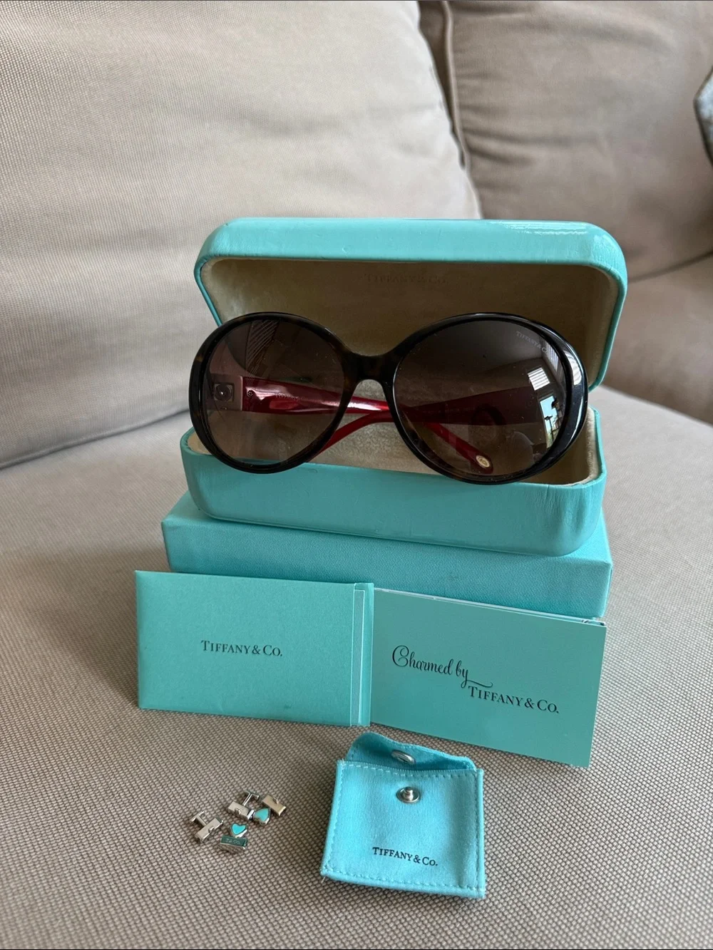 Tiffany & Co. Brown Gradient Oversized Sunglasses with Red Temples